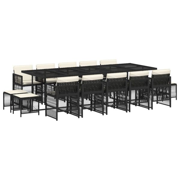 vidaXL 15-dijelni vrtni blagovaonski set s jastucima poliratan crni