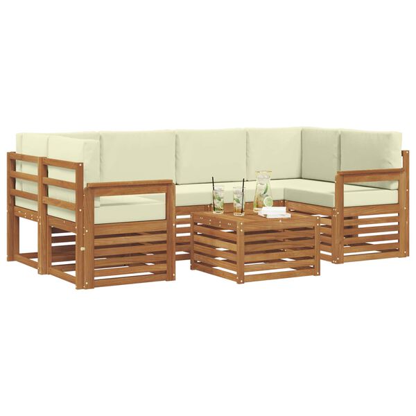 vidaXL Set vanjskih sofa 7 pcs Prirodna i krem Čvrsto drvo akacije