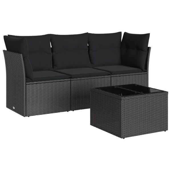 vidaXL 4-dijelni set vrtnih sofa od poliratana s jastucima crni