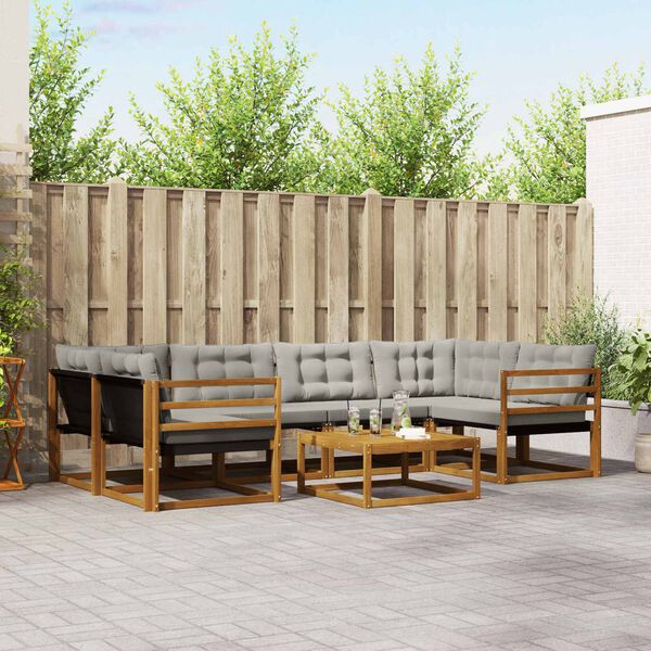 vidaXL Set vanjskih sofa s jastukom 7 pcs Prirodna i svijetlo siva