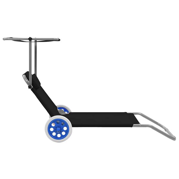 vidaXL Sklopiva ležaljka za sunčanje s krovom i kotačima čelična crna