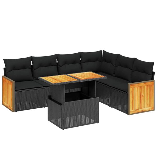 vidaXL 7-dijelni set vrtnih sofa od poliratana s jastucima crni