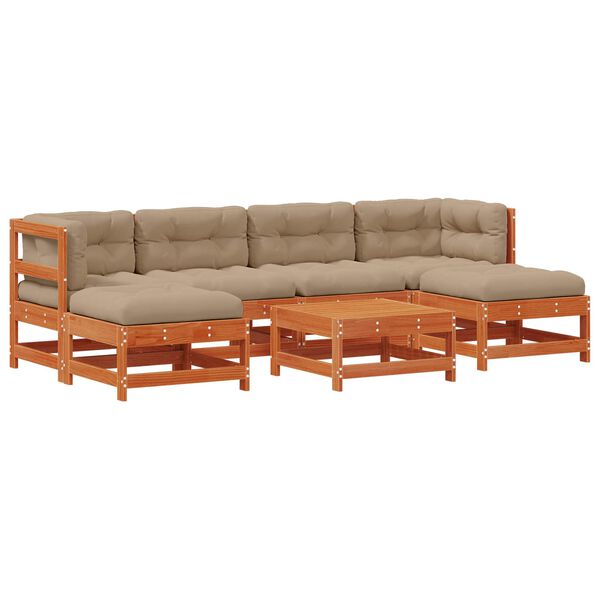 vidaXL Set lounge namje&scaron;taja za vrt 7 pcs Vosak Smeđa Masivna borovina