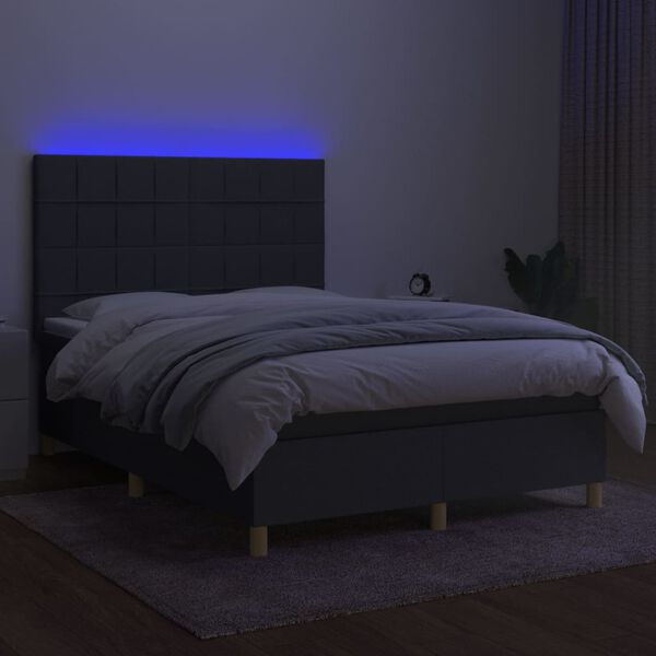 vidaXL Krevet box spring s madracem LED tamnosivi 140x200 cm tkanina