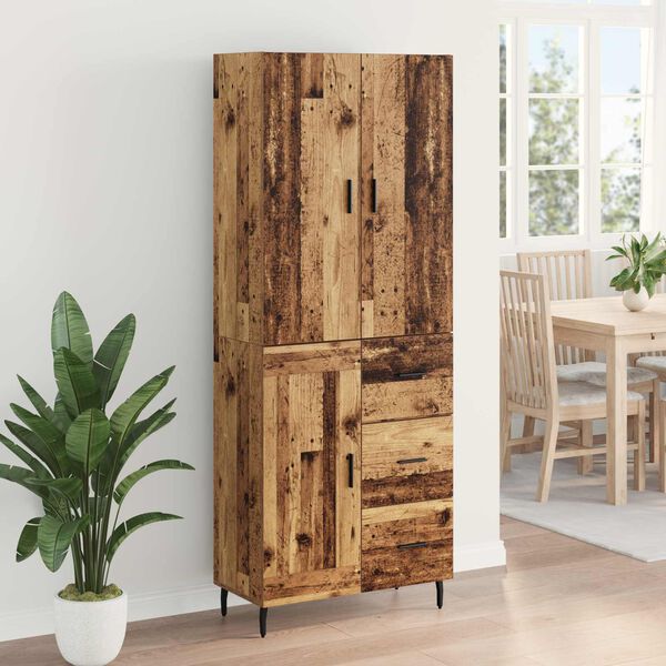 vidaXL Highboard s ladicama 2 pcs Staro drvo Inženjerska drva i staklo