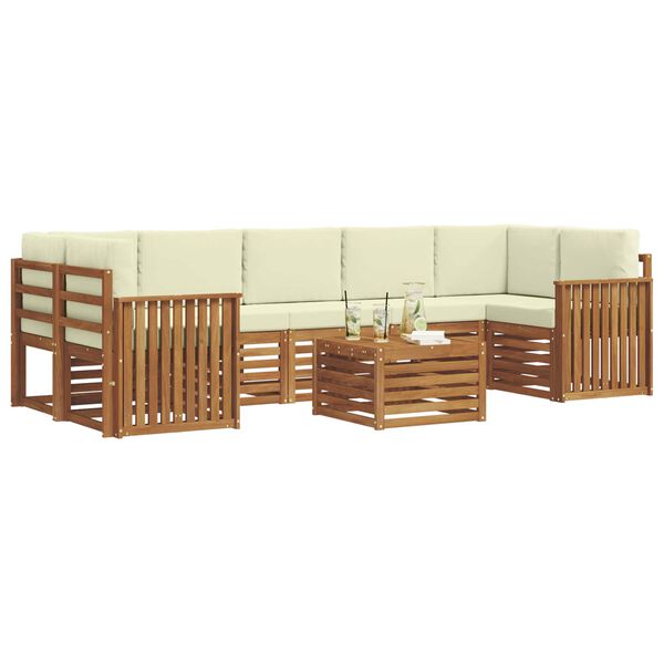 vidaXL Set vanjskih sofa 8 pcs Prirodna i krem Čvrsto drvo akacije