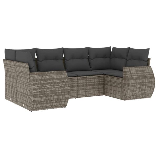 vidaXL 6-dijelni set vrtnih sofa od poliratana s jastucima sivi