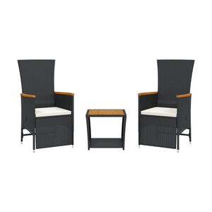 vidaXL 3-dijelni vrtni blagovaonski set s jastucima od poliratana crni