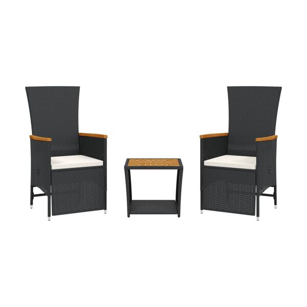 vidaXL 3-dijelni vrtni blagovaonski set s jastucima od poliratana crni