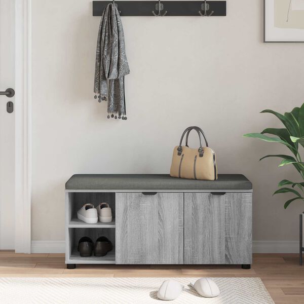 vidaXL Klupa za hodnik s jastukom Siva Sonoma 100 x 38 x 46 cm