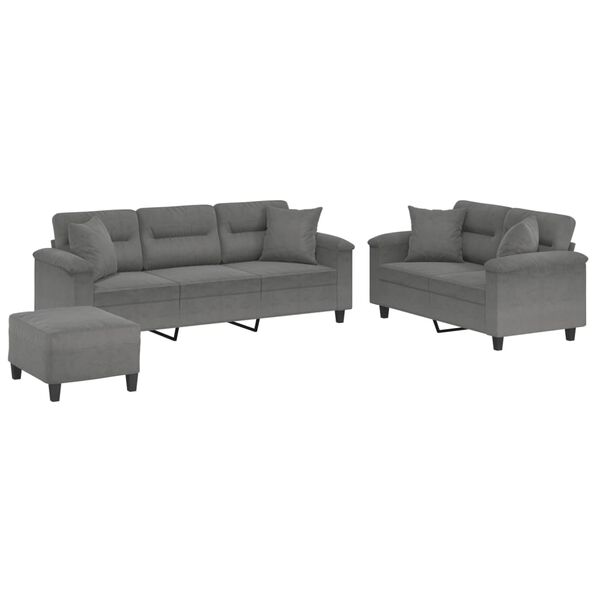 vidaXL 3-dijelni set sofa s jastucima tamnosivi od mikrovlakana