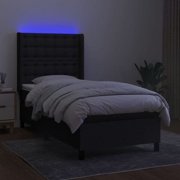 vidaXL Krevet box spring s madracem LED crni 80 x 200 cm od tkanine