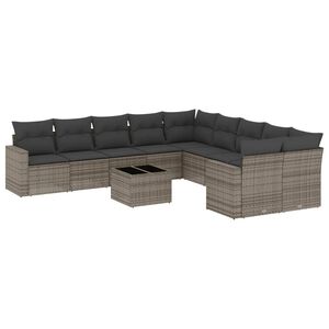 vidaXL 11-dijelni set vrtnih sofa od poliratana s jastucima sivi