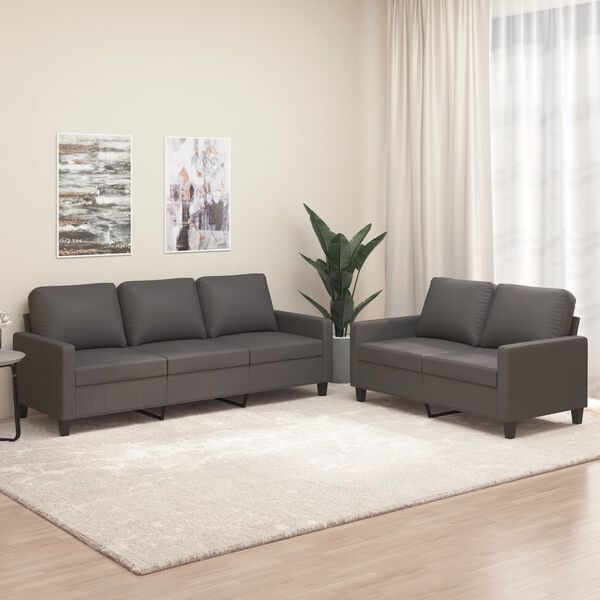vidaXL 2-dijelni set sofa s jastucima sivi od umjetne kože