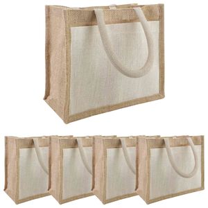 vidaXL Torbe od jute s džepom 5 Prirodna i bijela 26 x 22 x 14 cm
