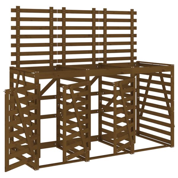 vidaXL Trostruko spremi&scaron;te za kante za smeće boja meda od borovine