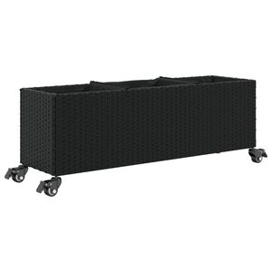 vidaXL Vrtna sadilica s kotačima 3 posude crna 107x32x38 cm poliratan