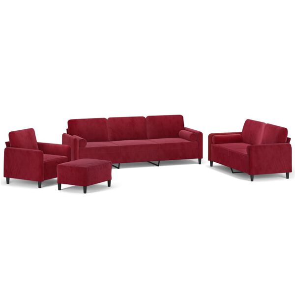 vidaXL 4-dijelni set sofa s jastucima crvena boja vina bar&scaron;unasti