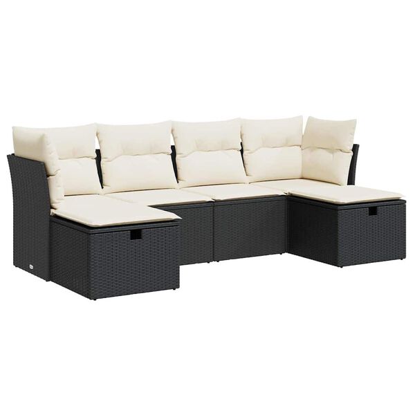 vidaXL 6-dijelni set vrtnih sofa s jastucima crni od poliratana