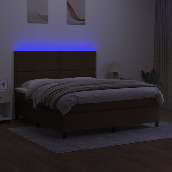 vidaXL Krevet box spring s madracem LED tamnosmeđi 180x200 cm tkanina