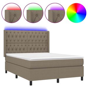vidaXL Krevet box spring s madracem LED smeđesivi 140x190 cm tkanina