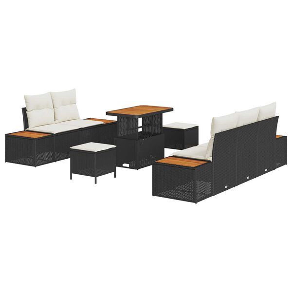 vidaXL Sjedeća garnitura za vrt s jastukom 8 pcs Crna i Krema