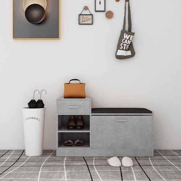 vidaXL Klupa za cipele siva boja betona 94,5 x 31 x 57 cm drvena