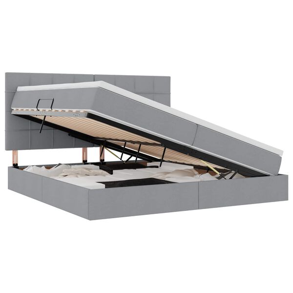 vidaXL Krevet s prostorom za pohranu s LED-om Svijetlo siva Poliester