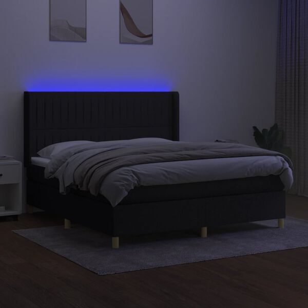 vidaXL Krevet box spring s madracem LED crni 180x200 cm od tkanine
