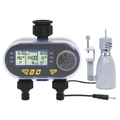 vidaXL Digitalni tajmer za vodu s dva ispusta i senzorom za kišu