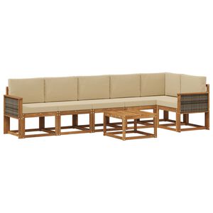 vidaXL Set vanjskih sofa s jastukom 7 pcs Prirodna i bež Poliester