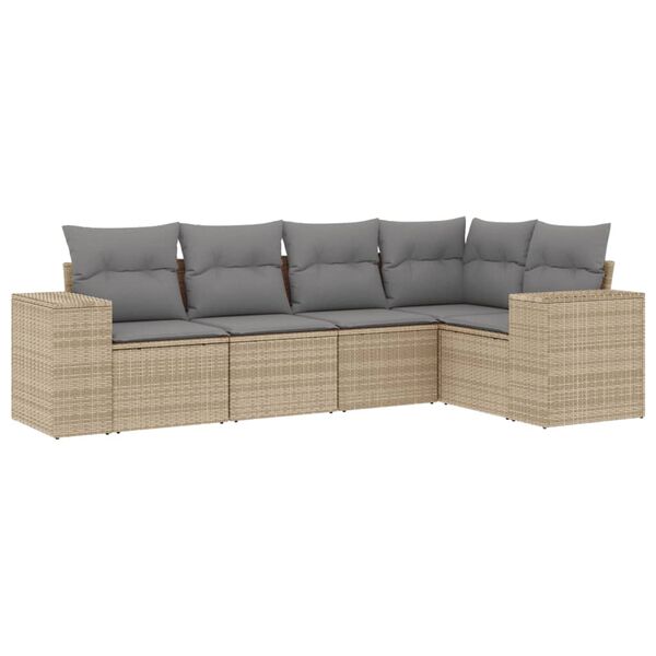 vidaXL 5-dijelni vrtni set sofa s jastucima bež od poliratana