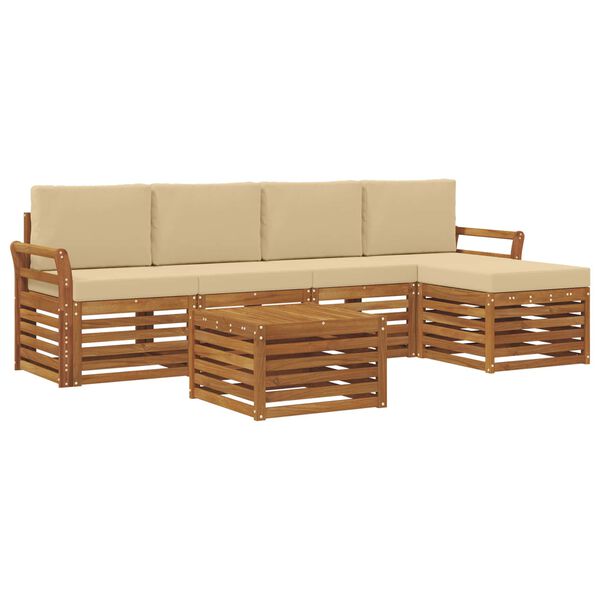 vidaXL Set vanjskih sofa 6 pcs Prirodna i bež Čvrsto drvo akacije