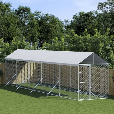 vidaXL Vanjski kavez za pse s krovom srebrni 2x10x2,5m pocinčani čelik