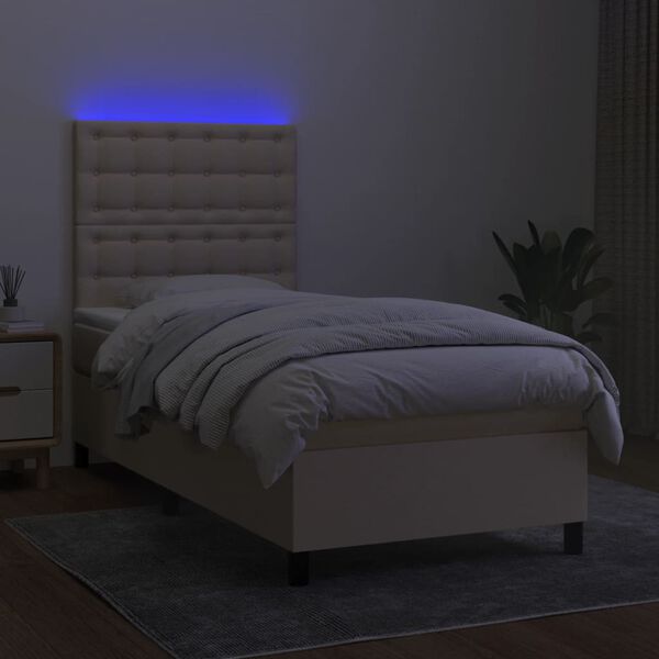 vidaXL Krevet box spring s madracem LED krem 100x200 cm od tkanine