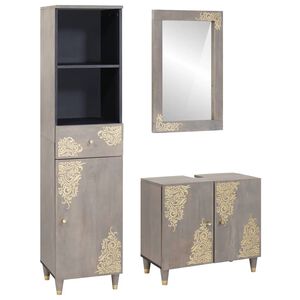 vidaXL Set ormarića za kupaonicu Zidne 3 pcs Siva Čvrsto drvo manga