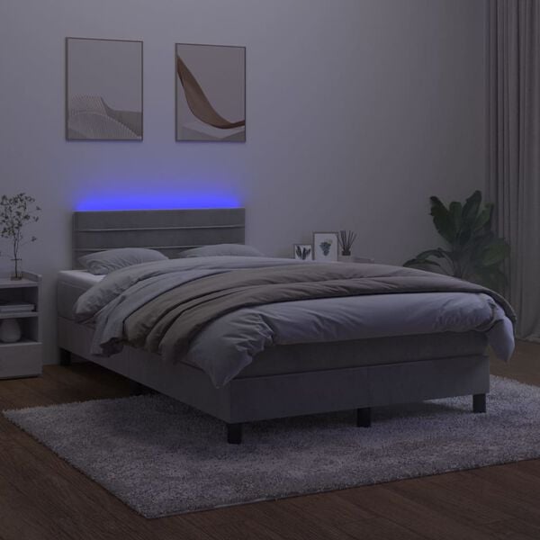 vidaXL Krevet box spring s madracem LED svjetlosivi 120x200 cm bar&scaron;un