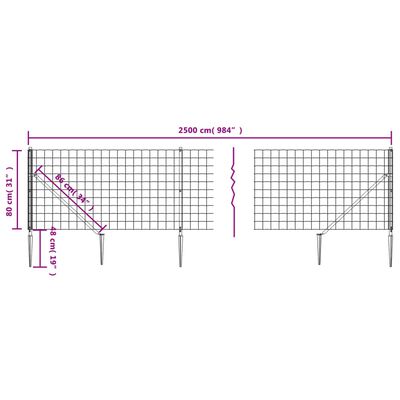 vidaXL Ograda od žičane mreže sa šiljastim držačima antracit 0,8x25 m