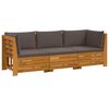 vidaXL Set vanjskih sofa s jastukom 3 Komad Smeđa Čvrsto drvo akacije