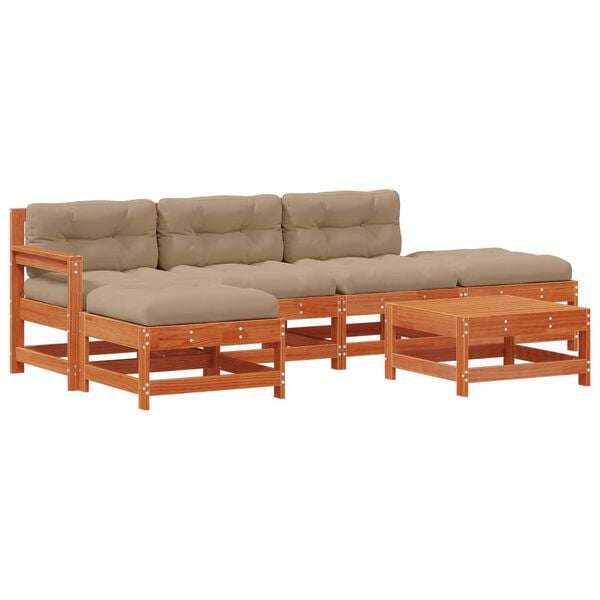 vidaXL Set lounge namje&scaron;taja za vrt 6 pcs Vosak Smeđa Masivna borovina