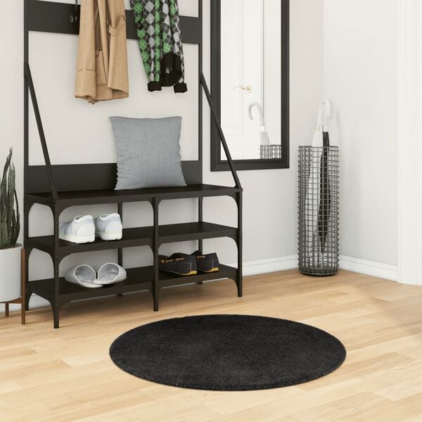 vidaXL Tepih HUARTE kratkih vlakana mekani i perivi crni &Oslash; 80 cm