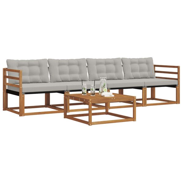 vidaXL Set vanjskih sofa s jastukom 5 pcs Prirodna i svijetlo siva