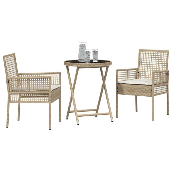 vidaXL Bistro set za vrt 3 pcs Bež Poli ratan