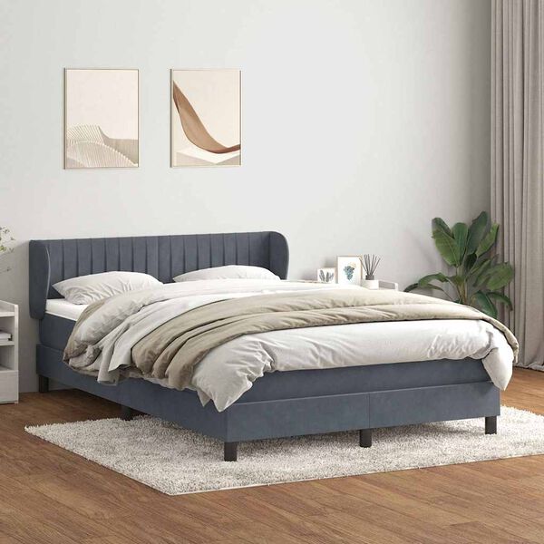 vidaXL Box Spring krevet s madracem tamno sivi 140x220 cm samt