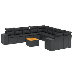 vidaXL 11-dijelni set vrtnih sofa od poliratana s jastucima crni