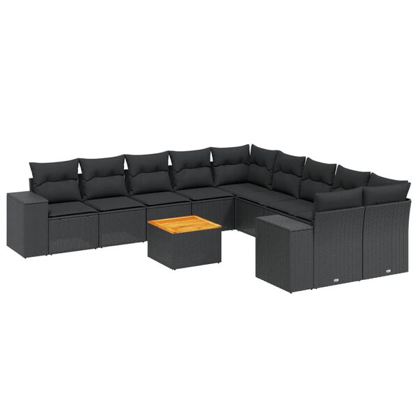 vidaXL 11-dijelni set vrtnih sofa od poliratana s jastucima crni