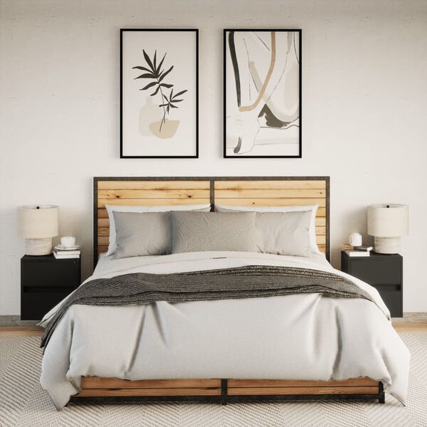 vidaXL Zidni noćni ormarići s LED svjetlima 2 kom crni