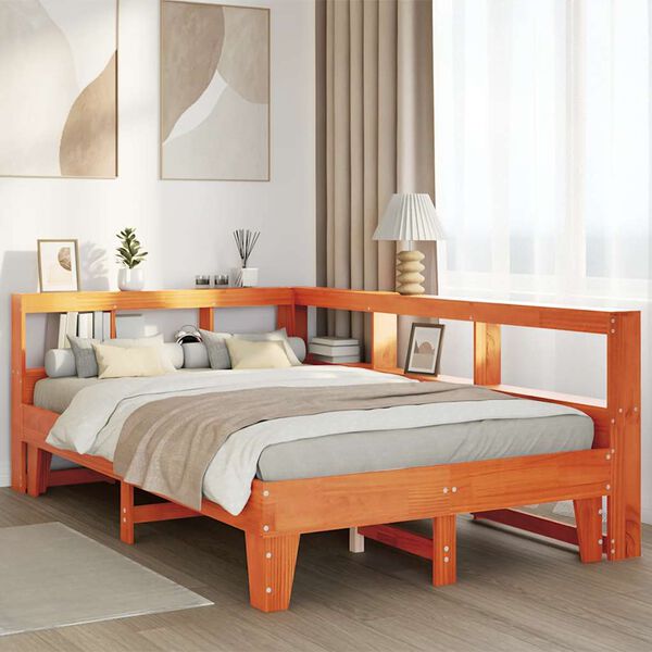 vidaXL Krevet s regalom za knjige bez madraca 135 x 190 cm od borovine