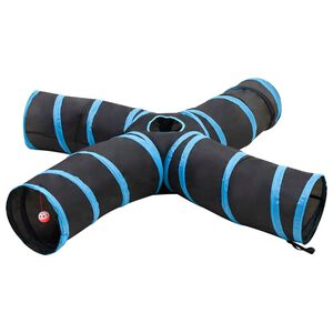 vidaXL Mačji tunel 4-smjerni crno-plavi 25 cm poliester