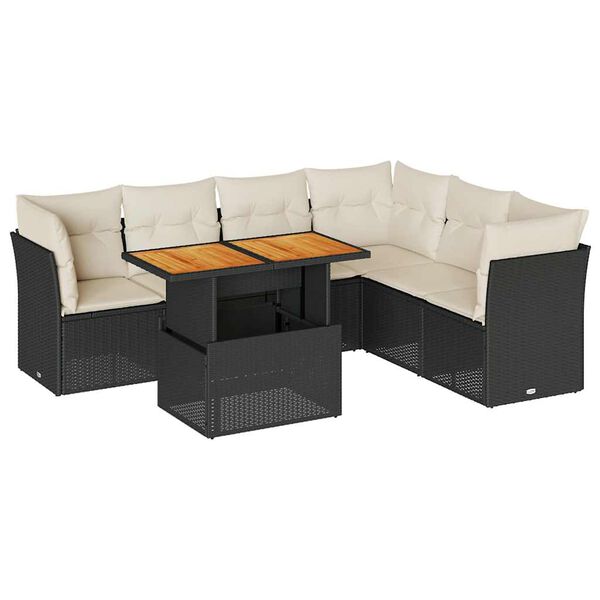 vidaXL 7-dijelni set vrtnih sofa od poliratana s jastucima crni